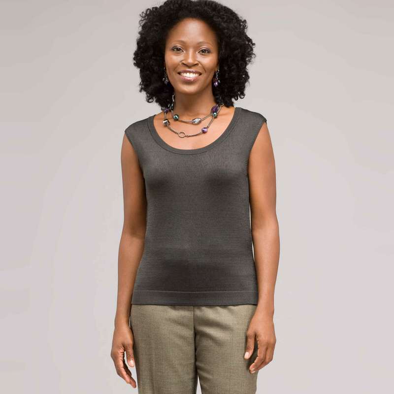 Sleeveless Scoop Neck Shell, , large
