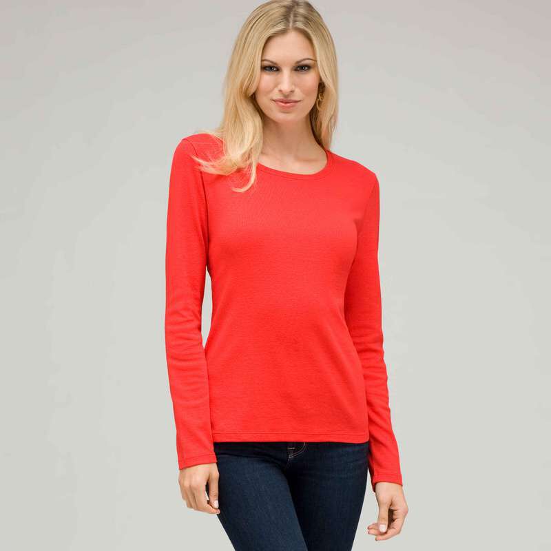 Long Sleeve Crew Neck, Fire Red, large